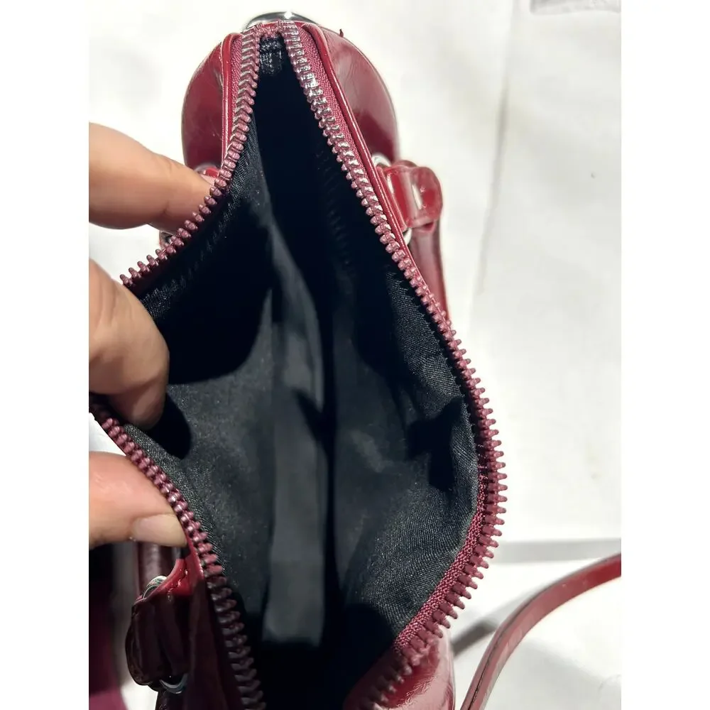 NWOT Deep Red Vegan Leather Handbag with Crossbody Strap and‎ Bag charms